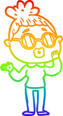 rainbow gradient line drawing cartoon woman wearing spectacles