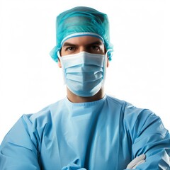 Fototapeta na wymiar Surgeon doctor, wearing surgeon uniform isolated on white