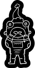 cartoon icon of a alien gasping in surprise wearing santa hat