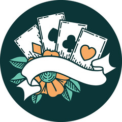 tattoo style icon of cards and banner