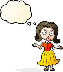 cartoon confused girl with thought bubble