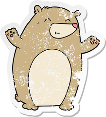 distressed sticker of a happy cartoon bear