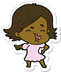 sticker of a cartoon girl pulling face