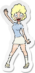 retro distressed sticker of a cartoon woman dancing