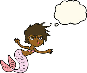 cartoon mermaid with thought bubble