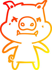 warm gradient line drawing angry cartoon pig