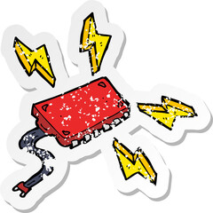 retro distressed sticker of a cartoon computer chip