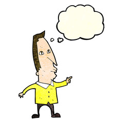 cartoon pointing man with thought bubble