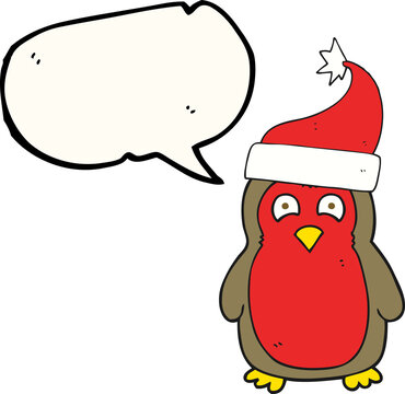 speech bubble cartoon christmas robin wearing santa hat