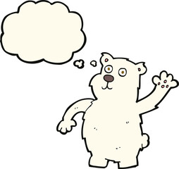 cartoon waving polar bear with thought bubble