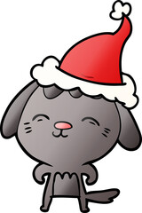 happy gradient cartoon of a dog wearing santa hat