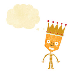 cartoon robot with crown with thought bubble