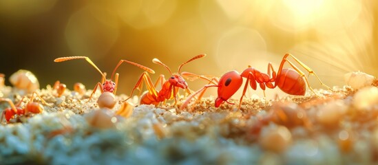 A bustling swarm of tiny ants marching through a vast golden field under the bright sun
