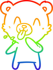rainbow gradient line drawing rude cartoon polar bear sticking out tongue