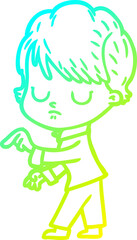 cold gradient line drawing cartoon woman