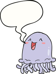 happy cartoon jellyfish and speech bubble