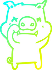cold gradient line drawing angry cartoon pig