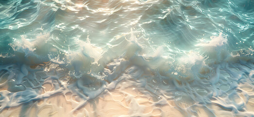 Water creates mesmerizing patterns on sandy beach as waves crash