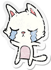 distressed sticker of a crying cartoon cat