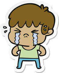 sticker of a cartoon boy crying