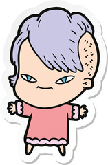 sticker of a cute cartoon girl with hipster haircut
