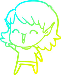 cold gradient line drawing cartoon elf girl