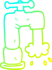 cold gradient line drawing cartoon running faucet