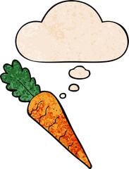 cartoon carrot and thought bubble in grunge texture pattern style