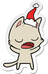 talking cat sticker cartoon of a wearing santa hat