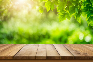 wooden table on nature background
