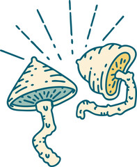 traditional tattoo style mushrooms