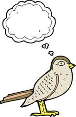 cartoon garden bird with thought bubble