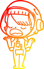 warm gradient line drawing cartoon talking astronaut