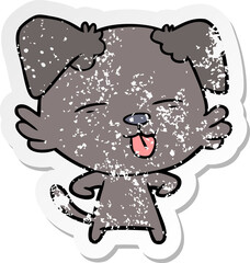 distressed sticker of a cartoon dog sticking out tongue
