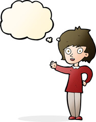 cartoon happy woman with thought bubble