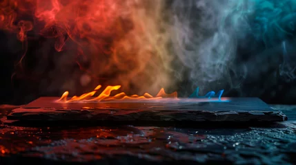 Fototapete Rund Colorful rainbow flames, fire and smoke, black background © ARTwithPIXELS