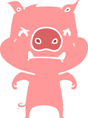 angry flat color style cartoon pig