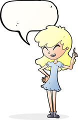 cartoon girl making point with speech bubble