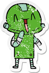 distressed sticker of a cartoon robot