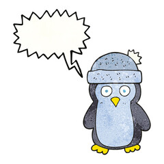 speech bubble textured cartoon penguin