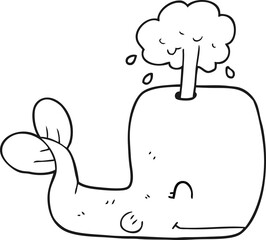 black and white cartoon whale spouting water