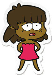 sticker of a cartoon tired woman