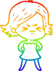 rainbow gradient line drawing cartoon angry woman