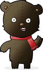 cartoon waving black bear cub with scarf