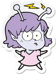 sticker of a cartoon alien girl