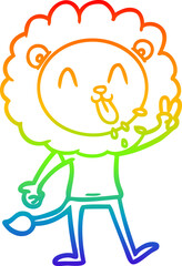 rainbow gradient line drawing happy cartoon lion
