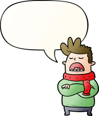 Fototapeta premium cartoon obnoxious man in winter clothes and speech bubble in smooth gradient style