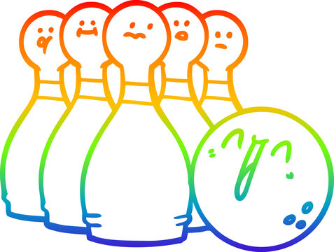 recommend clip art: rainbow gradient line drawing cartoon laughing bowling ball and pins