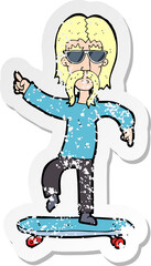 retro distressed sticker of a cartoon old skater
