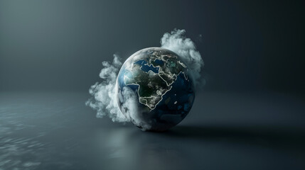 earth globe in smoke on black background ecology global warming concept